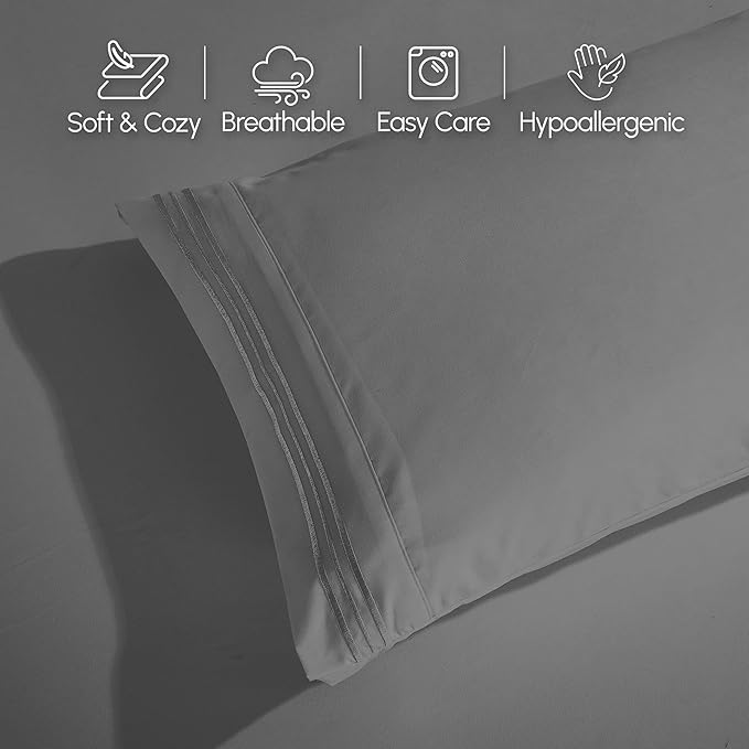 Elegant Comfort Luxurious 1500 Premium Hotel Quality Microfiber 4-Piece Sheet Set, 18-24 Inches Deep - Extra Deep Pocket Sheets - Ultra Soft 4PC Deep Pocket Sheets, Queen, Gray