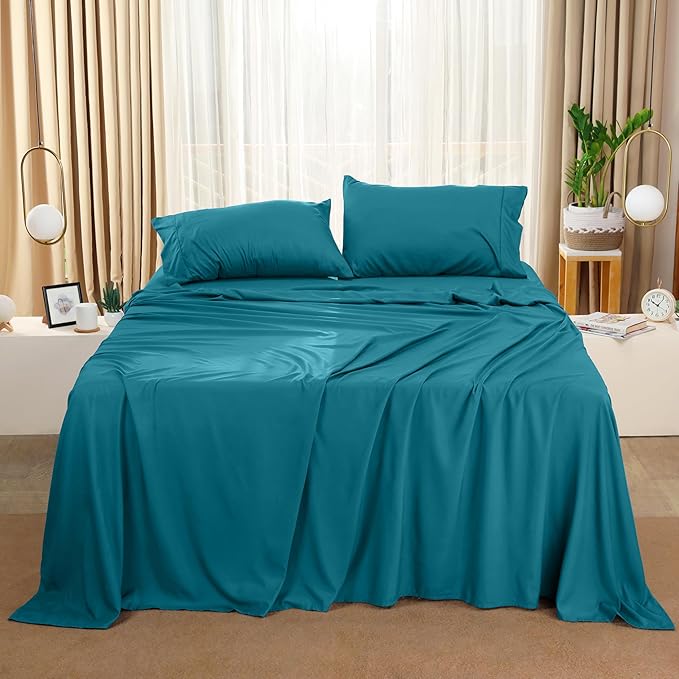 Utopia Bedding California King Sheet Set – 4 Piece Bed Sheets for Cal King Size Bed, Soft and Breathable Microfiber, Includes 1 Fitted Sheet, 1 Flat Sheet and 2 Pillowcases (Denim Blue)