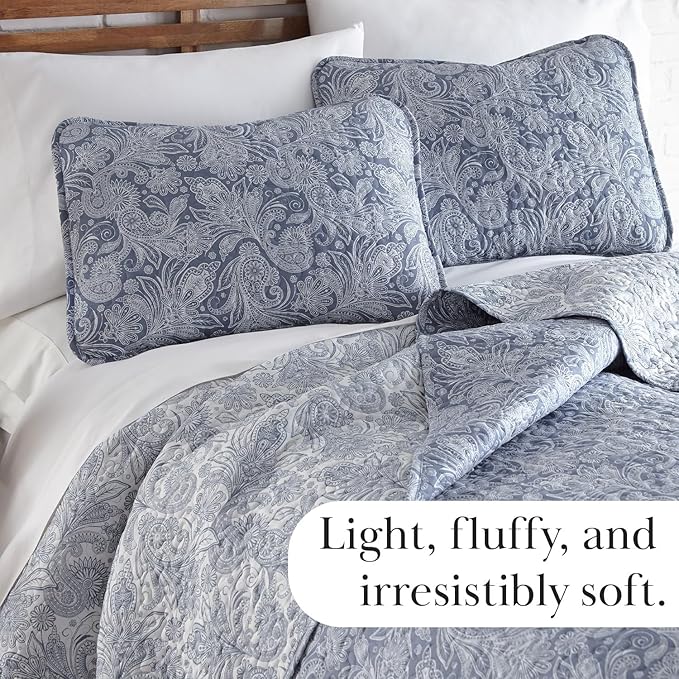 Southshore Fine Living, Inc. Twin XL Quilt Bedding Set, Dorm Bedding Essentials, 2-Sided Reversible, Stain Resistant, Machine Washable Paisley Bedspread, Twin XL Comforter w/Pillow Sham, Paisley Blue