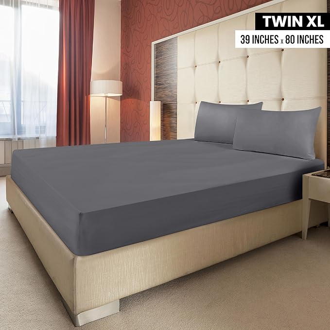 Utopia Bedding Twin XL Fitted Sheets - Bulk Pack of 2 Bottom Sheets - Soft Brushed Microfiber - Deep Pockets - Shrinkage & Fade Resistant - Easy Care (Twin XL, Grey)