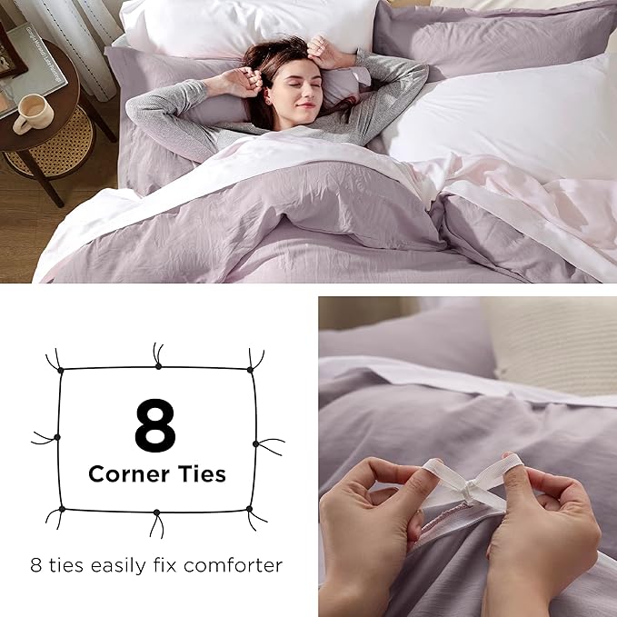 Bedsure Dusty Purple Duvet Cover Full Size - 3 Pieces Prewashed Extra Soft Cotton-Like Polyester Bedding Set, Includes 1 Duvet Cover 80x90 Inches with Zipper Closure & 2 Pillow Shams, No Comforter