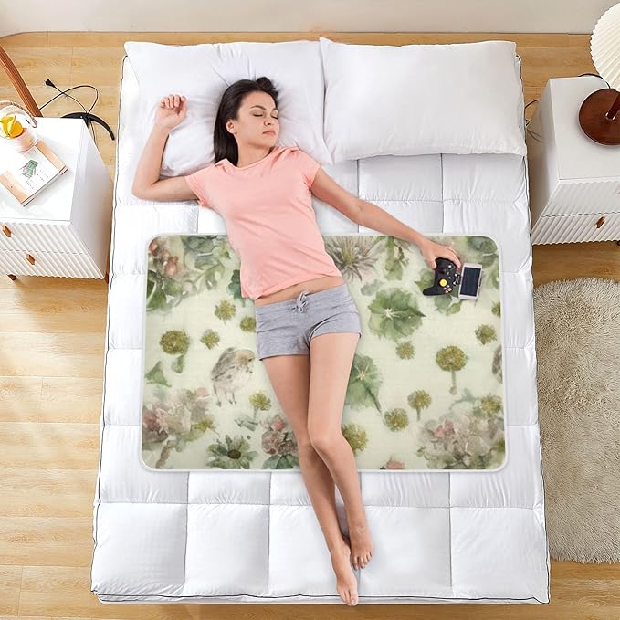 Waterproof Bed Pad Reusable Changing Pad Toddler Mattress Protector Large Pee Pad Baby Diaper Pad Soft Washable Liner Beige Green Dandelion Bird