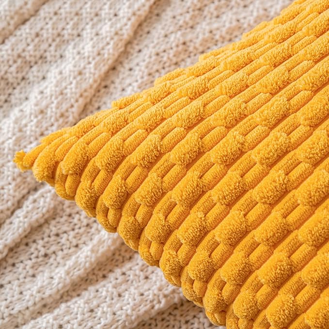 MIULEE Pack of 2 Decorative Throw Pillow Covers 18x18 Inch Soft Boho Striped Textured Corduroy Pillow Covers Modern Farmhouse Home Decor for Couch Bed Sofa Living Room Golden Yellow