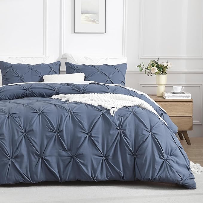 Andency Dark Blue Grey King Size Comforter Set (104x90Inch), 3 Pieces Soft Lightweight Western Modern Pinch Pleat Bedding Comforters, All Season Warm Down Alternative Bed Set for Boys Men Adults