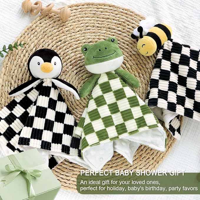 Baby Lovey Blanket for Boys Girls Super Soft Checkerboard Gingham with Minky Dot Fabric Backing Frog Stuffed Animal Lovely Snuggle Toy Green 14 Inch