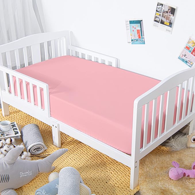 NTBAY 100% Brushed Microfiber Fitted Crib Sheet, Super Soft and Cozy 28x52 Crib Sheet for Standard Crib and Toddler Mattresses, Boys, Girls, Unisex, Pink, 28x52 Inches