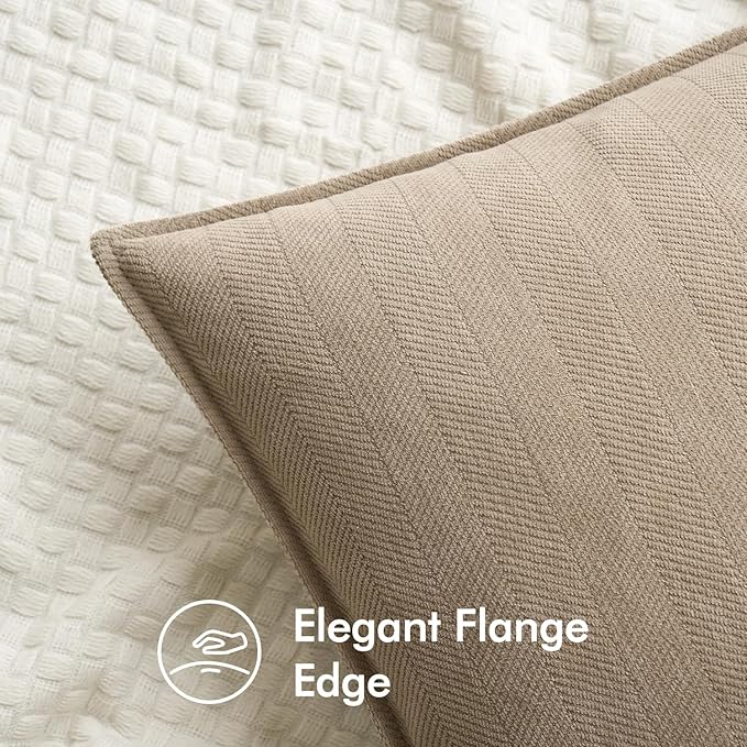 MIULEE Pack of 2 Khaki Decorative Lumbar Pillow Covers 12x20 Inch Soft Chenille Luxurious Couch Throw Pillows Farmhouse Cushion Covers with Elegant Design for Sofa Bedroom Living Room Home Decor