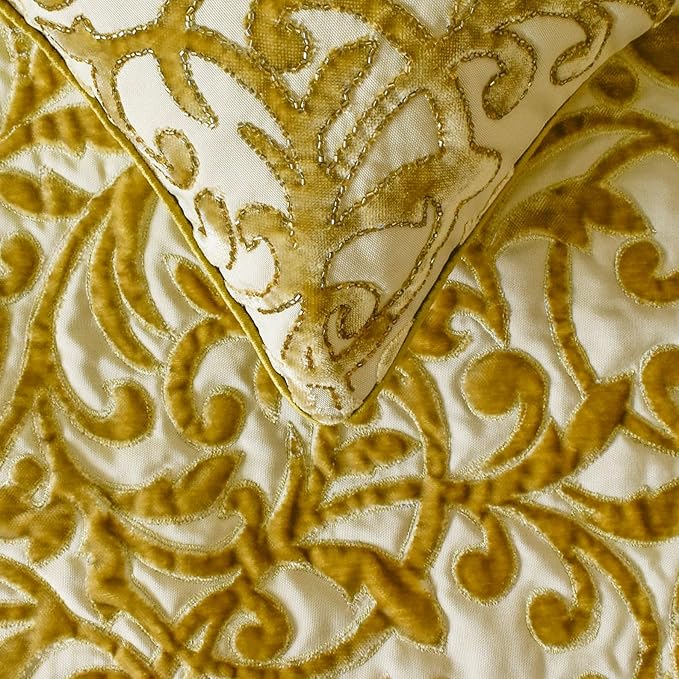 HomeCentric Beige Gold Decorative Bed Runner - Twin 53"x18" with Two Pillow Covers, Cut Velvet, Beaded Bed Scarf on Velvet Fabric - Serene Symphony