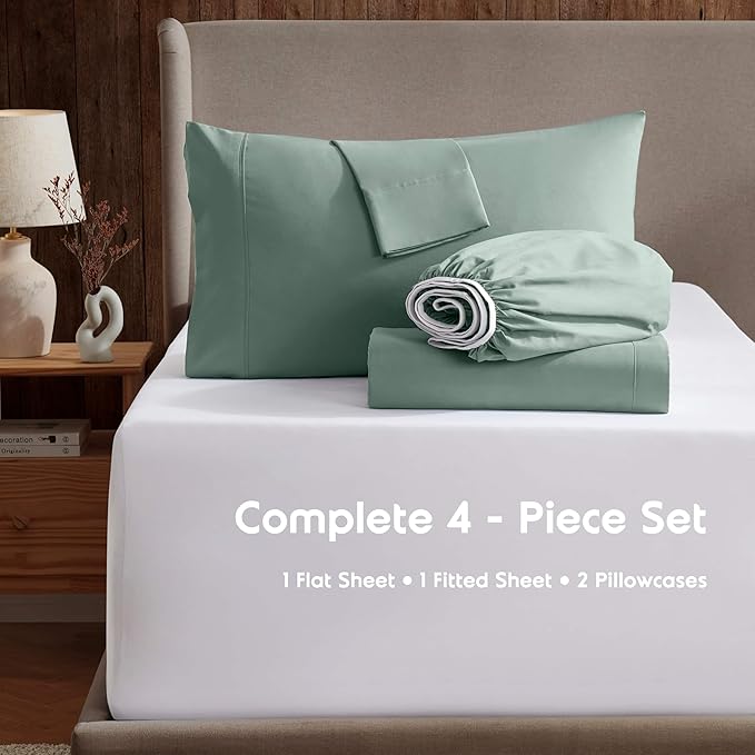 Nestl Queen Sheet Set - Luxury 1800 Ultra-Soft Microfiber Bed Sheets - Double Brushed - Deep Pockets - Easy Fit - 4 Piece Set - Bedding Sheets & Pillowcases (Queen, Sage Green)