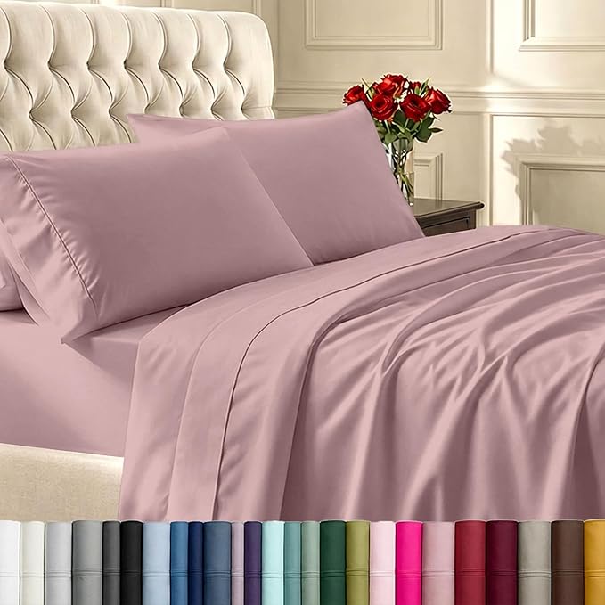 California Design Den Natural 100% Cotton Bed Sheets Twin Size Set - 400 Thread Count Sateen, Deep Pocket Sheet Set with All Around Elastic, Soft, Durable Bedding - Mauve