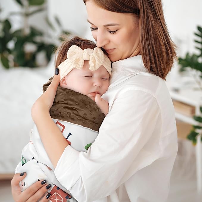 Baby Blanket for Boys and Girls - Soft Nursery Minky Blankets for Newborn,Brown Toned Farm,30 x 40 Inch (Micro Minky)