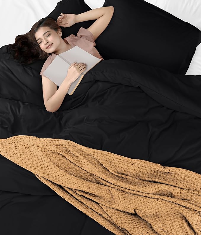 Utopia Bedding Duvet Cover Twin Size - 2 Piece with Zipper Closure - 1 Comforter Cover 68X90 Inches & 1 Pillow Sham 20X26 Inches (Black) Comforter Not Included