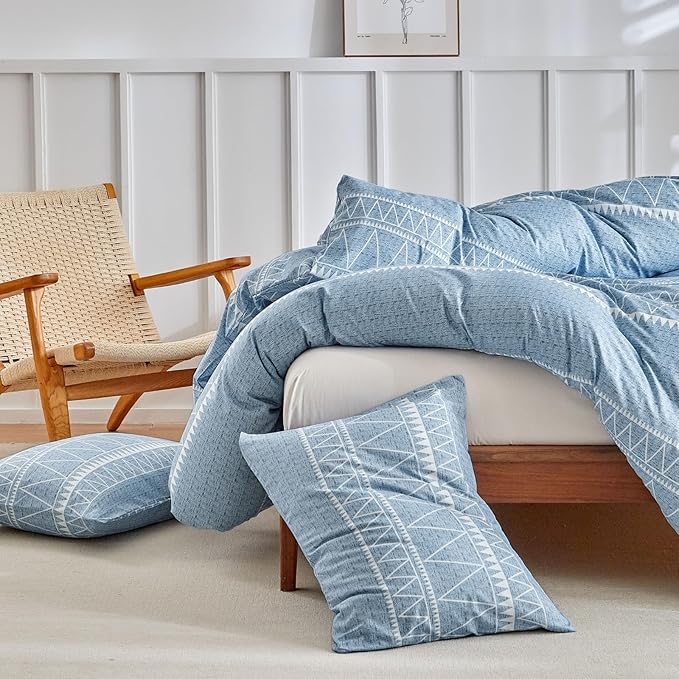 Lekesky Duvet Cover King Size, Boho Blue Duvet Cover King 3pc Ultra Soft Microfiber Breathable Bedding Duvet Cover Set with Zipper Ties (No Comforter)
