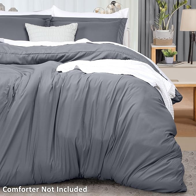 Utopia Bedding Duvet Cover Full Size - 3 Piece with Zipper Closure - 1 Comforter Cover 80X90 Inches & 2 Pillow Shams 20X26 Inches (Pack of 10, Grey) Comforter Not Included