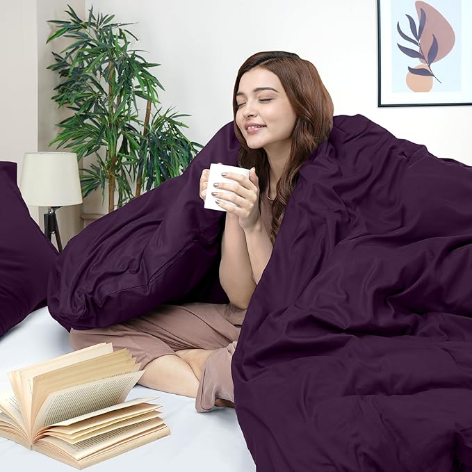 Utopia Bedding Duvet Cover Twin Size - 2 Piece with Zipper Closure - 1 Comforter Cover 68X90 Inches & 1 Pillow Sham 20X26 Inches (Purple) Comforter Not Included