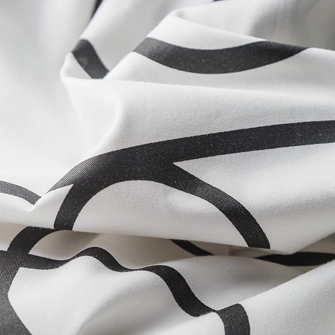 YuHeGuoJi Geometric Duvet Cover Queen 100% Cotton 3 Pcs Set 1 Black White Abstract Face Patterned Duvet Cover with Zipper Ties 2 Pillowcases Modern Artistic Drawing Line Print Bedding Set Soft
