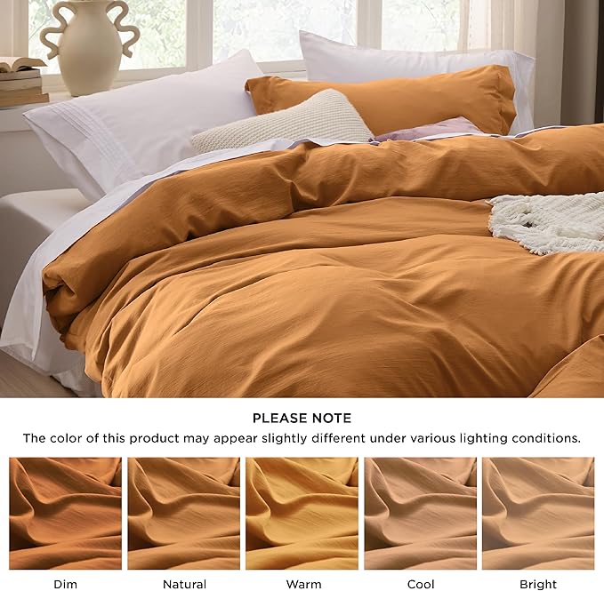 Bedsure Honey Ginger Duvet Cover King Size - 3 Pieces Prewashed Cotton-Like Polyester Extra Soft Bedding Set, Includes 1 Duvet Cover 104x90 Inches with Zipper Closure & 2 Pillow Shams, No Comforter