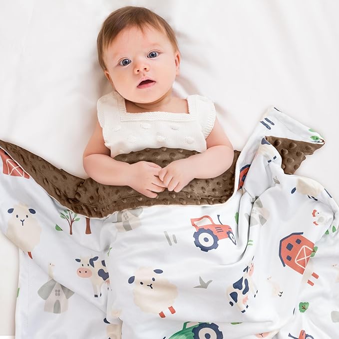 Baby Blanket for Boys and Girls - Soft Nursery Minky Blankets for Newborn,Brown Toned Farm,30 x 40 Inch (Micro Minky)
