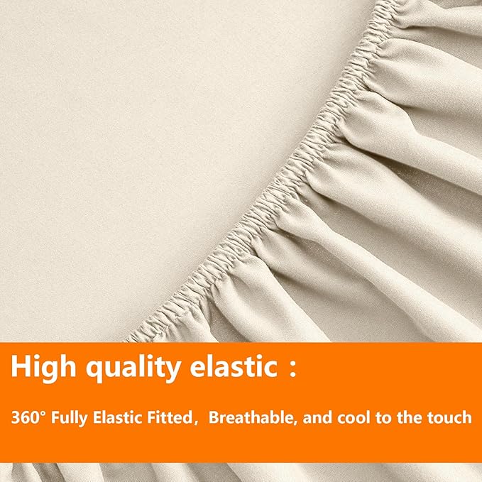 TAIMIT Light Beige Full Size Comforter Set - 7 Pieces, Bed in a Bag Bedding Sets with All Season Soft Quilted Warm Fluffy Reversible Comforter,Flat Sheet,Fitted Sheet,2 Pillow Shams,2 Pillowcases