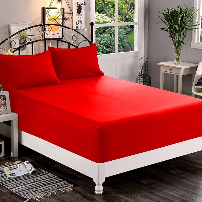 Elegant Comfort 1500 Premium Quality Fitted Sheet Ultra Soft 18-24 Inch Extra Deep Pocket - Single Fitted Sheet for High Mattress - Wrinkle Free with Smart Storage Pockets, King, Red