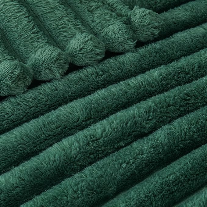 Exclusivo Mezcla Twin Size Flannel Fleece Blanket, Super Soft Striped Jacquard Bed Blanket, Lightweight Fuzzy Cozy for All Seasons, 60x80 Inches, Forest Green