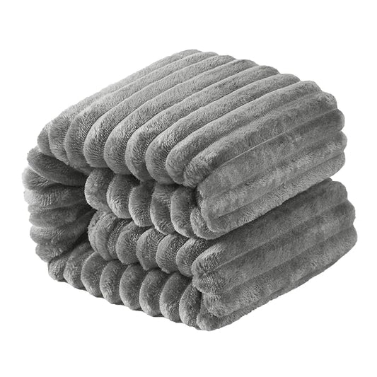 NTBAY Plush Flannel Twin Bed Blanket, 60X80 Inches Soft and Warm Lightweight Blanket with Striped Texture Bed Blanket for Couch Sofa Bed All Seasons, 60"x80", Grey