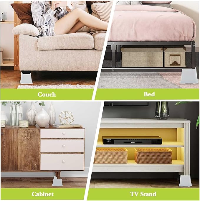 Bed Risers 1 inch, 2 inch, 3 inch, 4 inch, 6 inch, 8 inch Heavy Duty, Oversized Furniture Riser for Couch Sofa Table Chair Leg Frame Dorm, Support up to 6000 Lbs (White 8 Pack, 6 inch)
