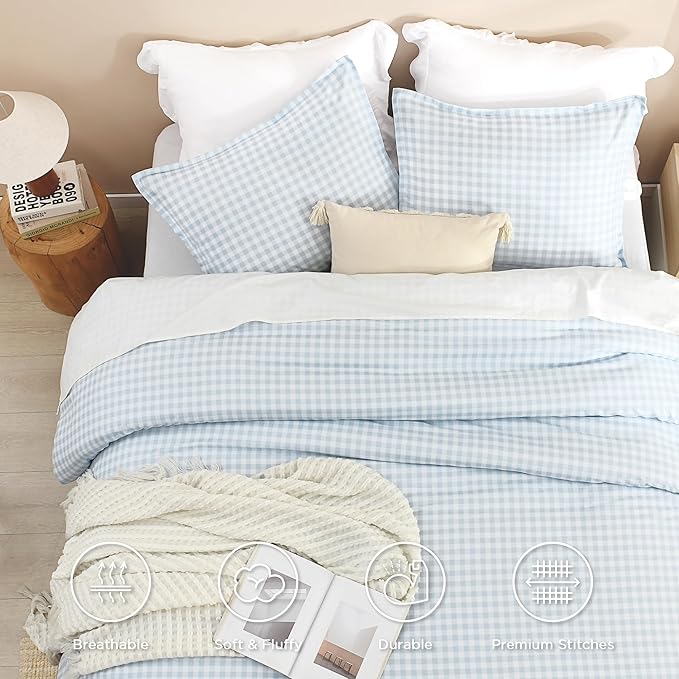 Andency Blue Checkered Comforter King(104x90Inch), Plaid Gingham Buffalo Grid Bedding Comforter Sets for Boys Kids Teens, 3 Pieces Lightweight Microfiber Geometric Preppy Bed Set