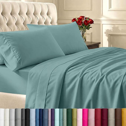 California Design Den Natural 100% Cotton Sheets, Soft Queen Sheet Set, 400 Thread Count Sateen, Deep Pockets with All-Around Elastic for a Snug Fit, Durable Bedding Set - Teal