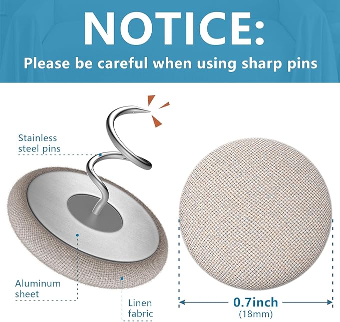 Flax Covered Button Twist Pins - for Bed Skirts Pins,Sofa,Upholstery,Armchair Caddies, Armrest Covers, Slipcovers (12, M-Light Brown 12)