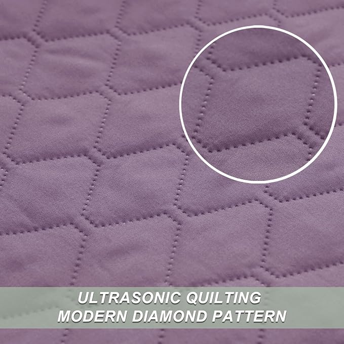Exclusivo Mezcla Reversible Twin Quilt Bedding Set with Pillow Sham, Lightweight Quilts Twin Size, Soft Bedspreads Bed Coverlets for All Seasons - (Dusty Lavender, 68"x88")