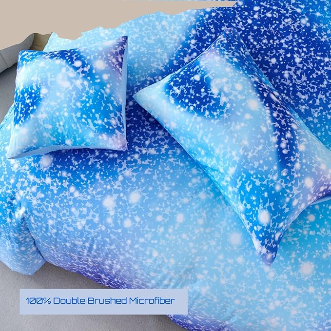 PERFEMET Full Size Comforter Sets for Girls - 6 Pieces Kids Bed in A Bag, Colorful Rainbow Fluffy Bedding Comforter Sheet Set, Tie Dye Glitter Girl Bedroom Bed Set (Blue, Full)