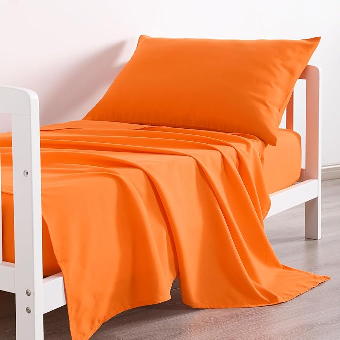 NTBAY Toddler Sheet Set - 3-Piece Microfiber Crib Sheet Set - Flat Sheet, Fitted Sheet, Pillowcase - Solid Toddler Bedding, Orange