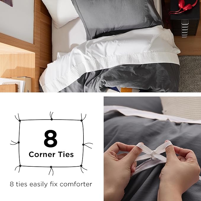 Bedsure Dark Grey Duvet Cover Twin/Twin XL Size - 2 Pieces Prewashed Cotton-Like Extra Soft Bedding Set, Includes 1 Twin Duvet Cover 68x90 Inches with Zipper Closure & 1 Pillow Sham, No Comforter