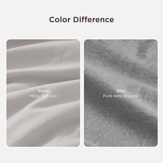 Bedsure 100% Washed Cotton Duvet Cover King Size - Grey Minimalist Cotton Duvet Cover Linen Like for All Seasons - GentleSoft™ Plain Simple Bedding, 3 Pieces (Grey, King, 104"x90")