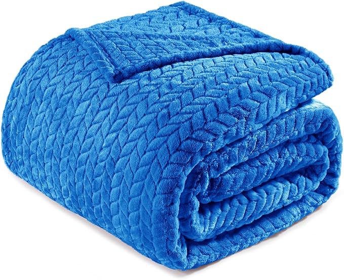 Exclusivo Mezcla Fleece King Size Blanket for Bed, 90x104 Inches Soft Cozy Jacquard Flannel Blankets, Lightweight Fuzzy Plush Warm for Women, Cobalt Blue