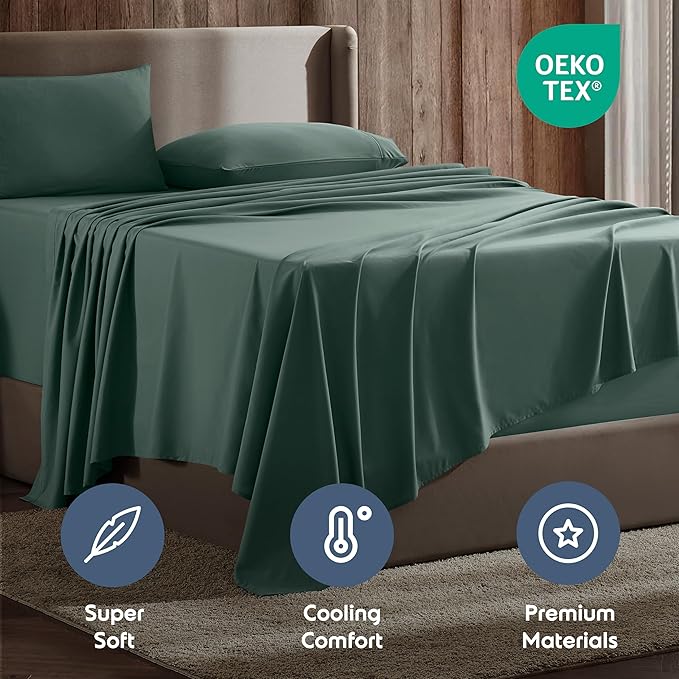Nestl King Sheet Set - Luxury 1800 Ultra-Soft Microfiber King Bed Sheets - Double Brushed - Deep Pockets - Easy Fit - 4 Piece Set - Bedding Sheets & Pillowcases (King, Forest Green)