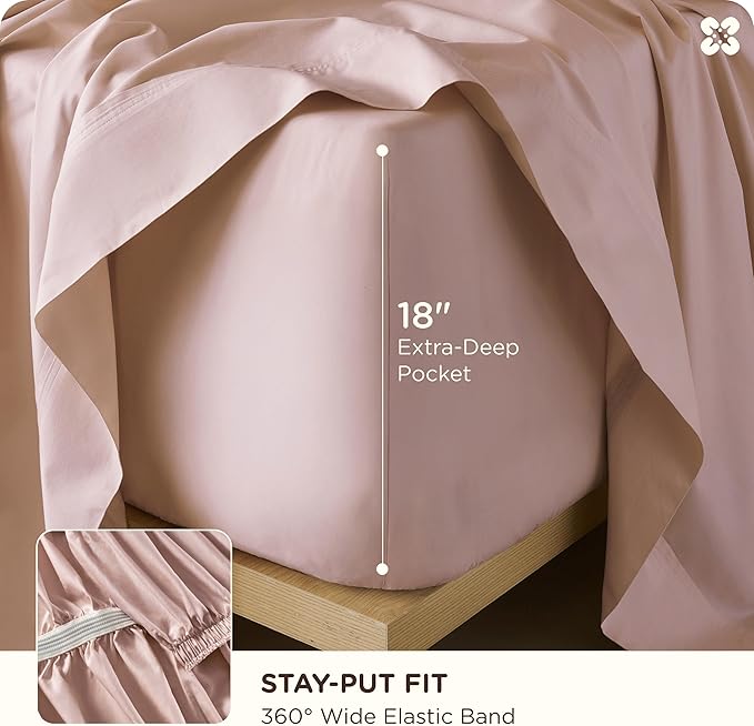 Bedsure Cooling Sheets, Rayon Derived from Bamboo & Cotton Blend, GentleSoft, Breathable, King Size Sheets Set, Deep Pocket Up to 18", Hotel Luxury Bedding for Hot Sleepers, Rose Pink