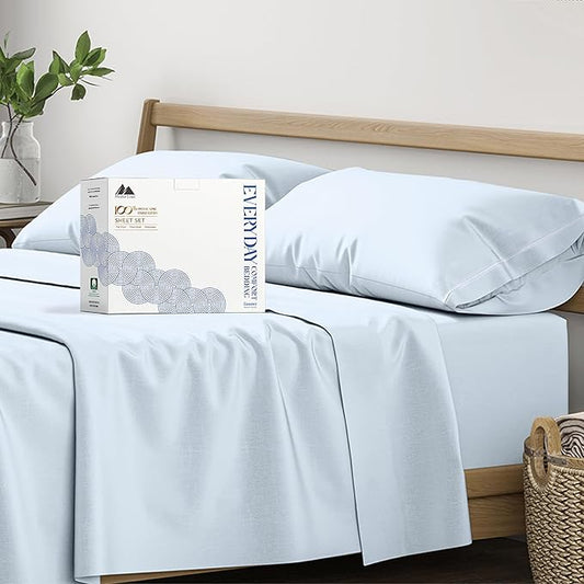 Mayfair Linen 100% Organic Cotton Sheets King Size - 4 PC Organic Cotton King Percale Size Weave Sheet Set, Soft, Cooling, Crisp & Breathable, 16" Deep Pocket Hotel Quality Bedding Set - Light Blue