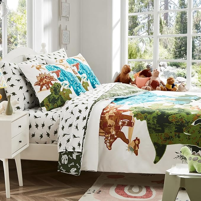 Full Kids Comforter Set - 7 Pieces Full Bedding Sets for Boys Teen, Glow in The Dark Dinosaurs Bed in A Bag with Sheets