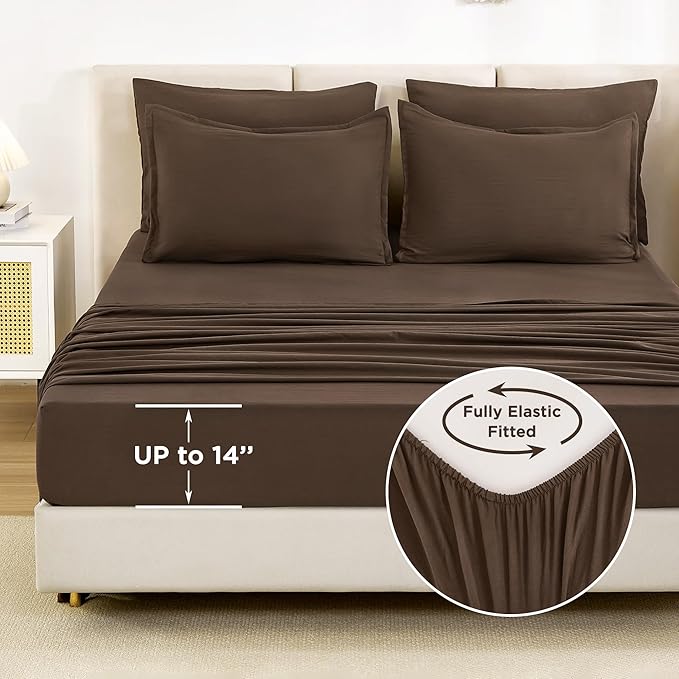 Litanika Queen Comforter Set Brown - 7 Pieces Bed in a Bag Queen Bedding Comforter Sets, Solid Lightweight Bed Set with Comforter, Sheets, Pillowcases & Shams