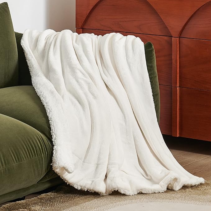 Bedsure GentleSoft Sherpa Fleece Throw Blanket for Couch, Non-Heated, Thick and Warm Throw for Women and Men, Soft Fuzzy Plush Blanket for Winter, Cream, 50x60 Inches