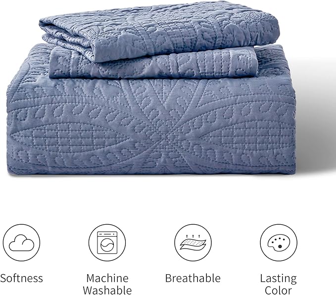 Love's cabin King Size Quilt Set Blue Bedspreads - Soft Bed Summer Lightweight Bedspread Comforter - Modern Style Coin Pattern Coverlet for All Season - 3 Pieces (1 Quilt, 2 Pillow Shams) (Pack of 2)