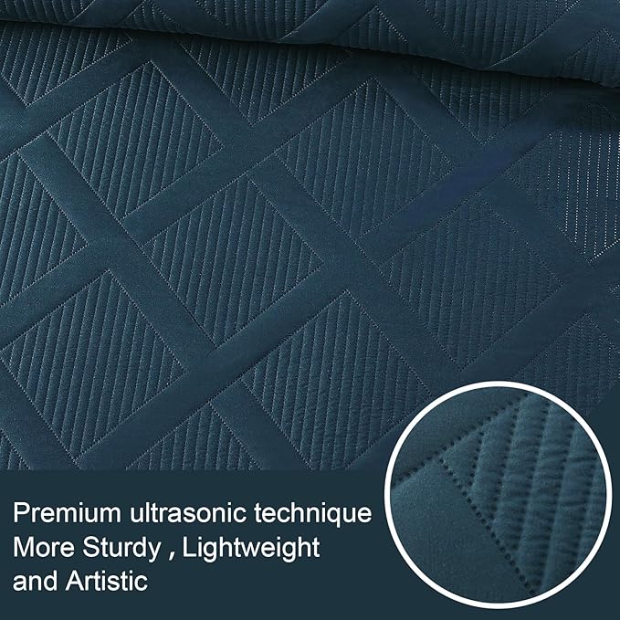 Exclusivo Mezcla Quilts Queen Size - Navy Blue Quilt Set Bedspread with 2 Pillow Shams, Modern Bedding Set with Striped Pattern, Soft Lightweight Bedspreads Queen Size for All Seasons