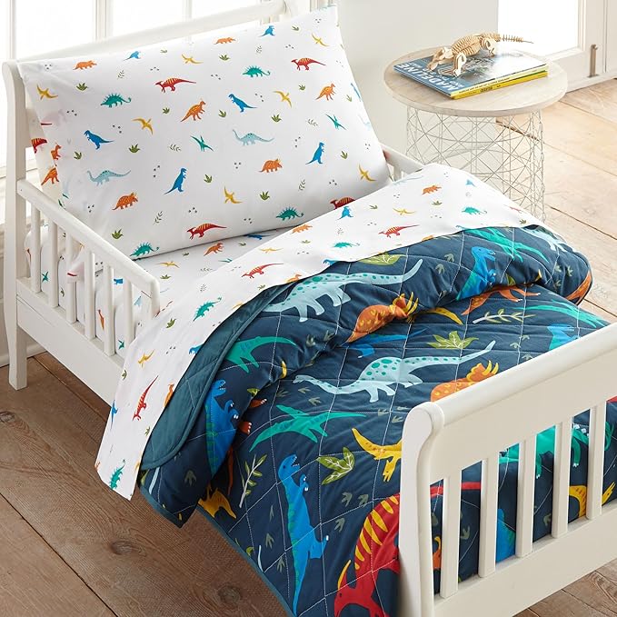 Wildkin 100% Cotton Toddler Sheet Set – Soft & Cozy Bed Sheets - Jurassic Dinosaurs