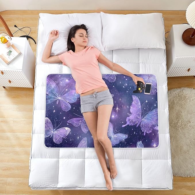 Waterproof Bed Pad Reusable Changing Pad Toddler Mattress Protector Large Pee Pad Baby Diaper Pad Soft Washable Liner Purple Butterfly Moon