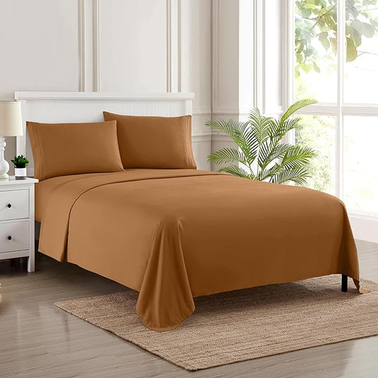 Queen Size Bed Sheets - Breathable Luxury Sheets with Full Elastic & Secure Corner Straps Built In - 1800 Supreme Collection Extra Soft Deep Pocket Bedding Set, Sheet Set, Queen, Mocha