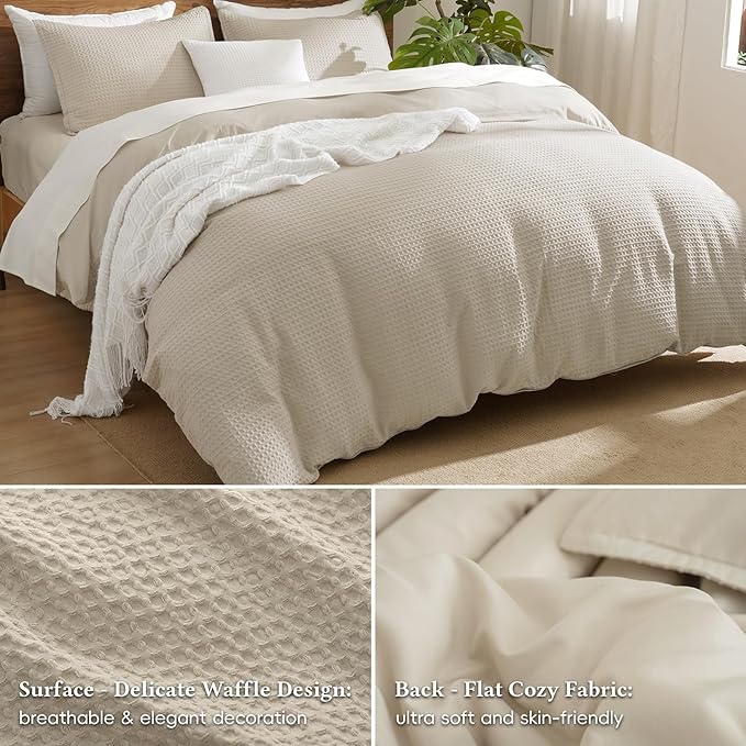 David's Home Waffle Weave Duvet Cover Set King Size,Soft Breathable 3pcs Comforter Cover Set with 2 Pillowcases,Textured Home Decor Bedding Set Cozy for All Seasons, Nature 104"×90",No Comforter