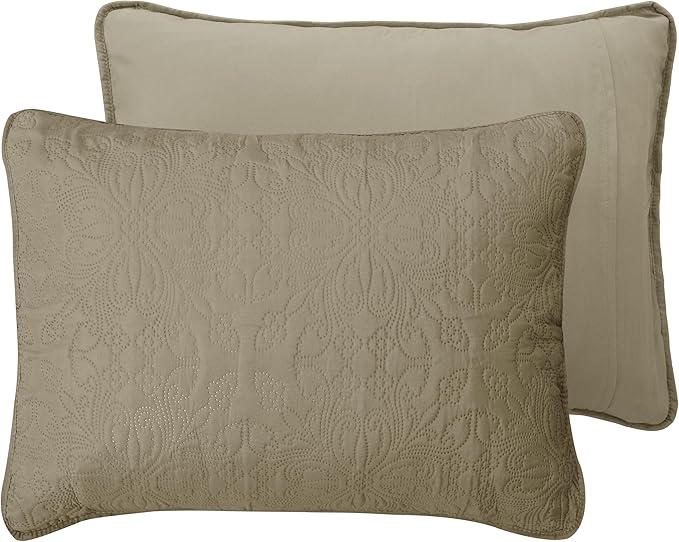 Easy-Going Twin Size Reversible Quilt Set with 1 Quilt and 1 Pillow Sham, Soft Bed Quilt Cover, Water Resistant Lightweight Microfiber Bedspread, Stain Resistant, Damask-Beige/Beige