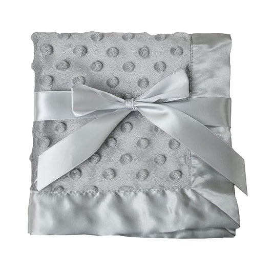 American Baby Company Heavenly Soft Chenille Security Blanket (14" x 14"), 2-Layer Design with Minky Dot & Silky Satin, Gray, for Boys and Girls